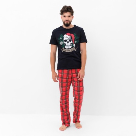 Pajama New Year's male kaftan "skull", black color, size 56-2