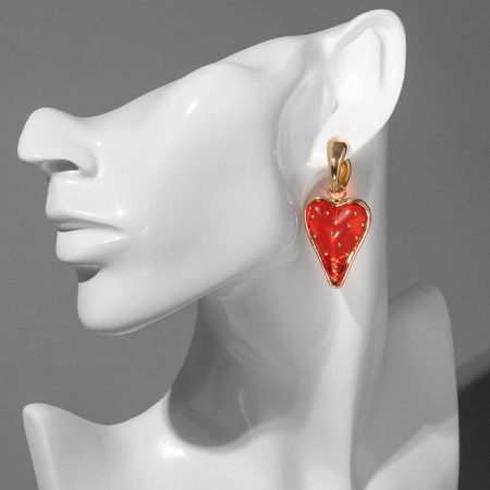 Earrings Assorted "Heart" strawberries, red color in gold-2