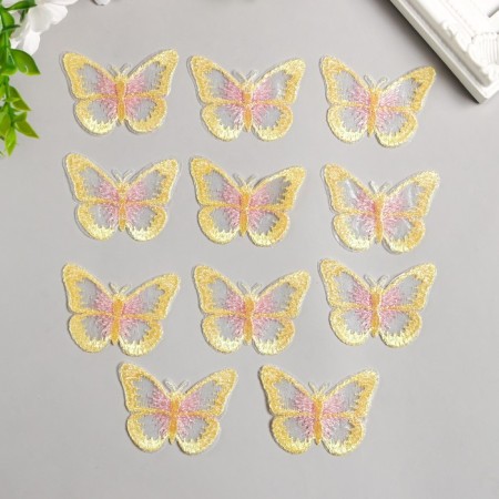 Decor for creativity Textile Embroidery "Bolto-pink butterfly" 4.3x5.5 cm-1