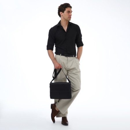 Male Business Bag, Textura, 2 external pockets, black color-9