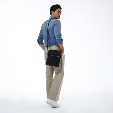 Male bag over the shoulder, Textura, artificial leather, black color-7