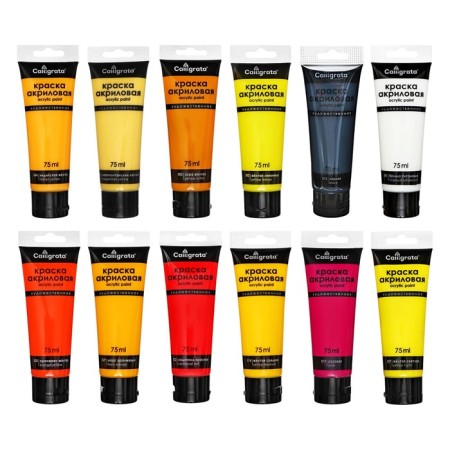 Acrylic paints 12 colors in a tube 75 ml, matte, calligrata, sunny colors
