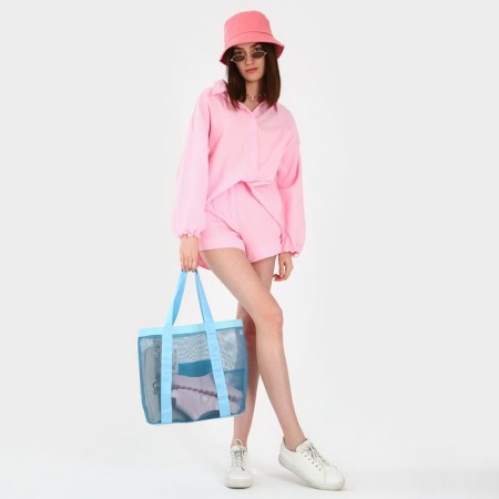Bag - Shoper beach, 33x32x1 cm, with a grid, blue color-7