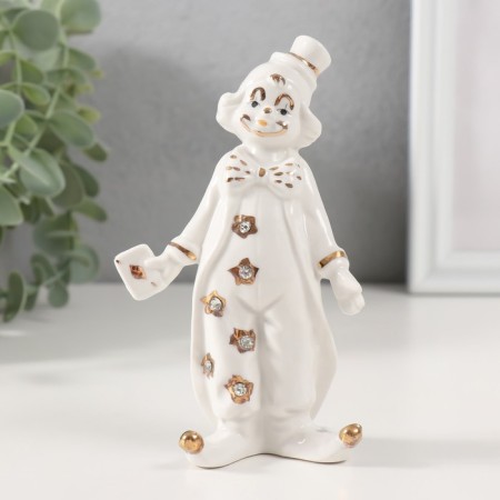 Souvenir Ceramics "Clown with a Player card" white with gold, rhinestones 8x6x13.5 cm