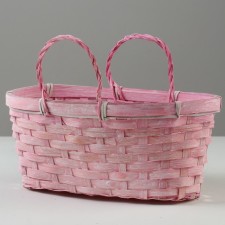 Wicker basket, 26 x 13 x 11 cm, pink, bamboo