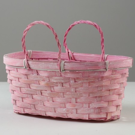 Wicker basket, 26 x 13 x 11 cm, pink, bamboo