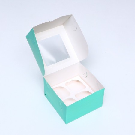 Packaging for 4 cupcakes with a window, green, 16 x 16 x 10 cm-2