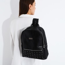 Women's backpack made of artificial leather with lightning, 1 pocket, black color