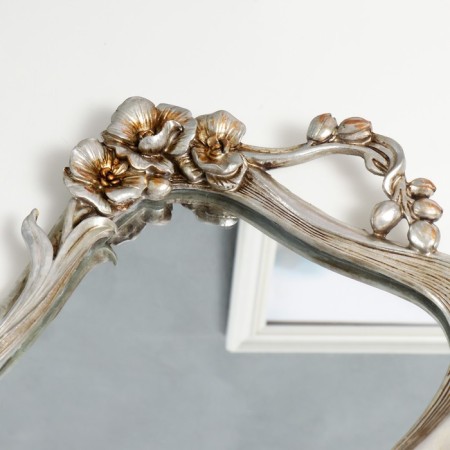 Top interior polystone with the "Flowers" mirror rectangular, silver 4.5x28x45 cm-3