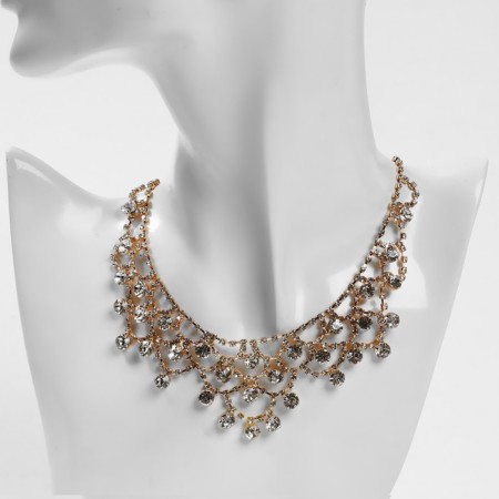 Hollywood necklace circles in patterns, white color in gold, 30 cm