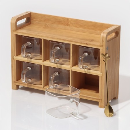 A set of glass cans for bulk products "TUR", 8 items: 6 cans 300 ml, spoon, bamboo box-1