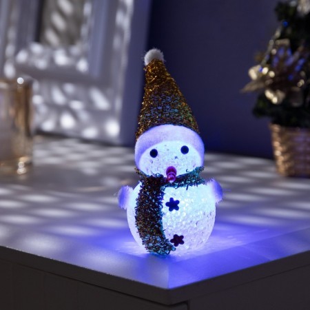 Christmas tree toy "Golden Snowman" 8 cm, batteries, glow of multi (RGB)