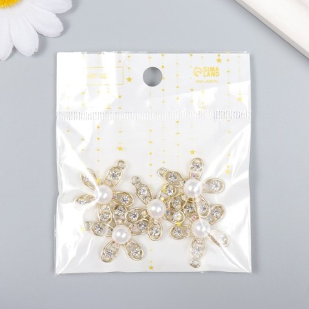 Decor for creativity metal, rhinestones "Chamomile with pearls" gold 2.5x3 cm-3