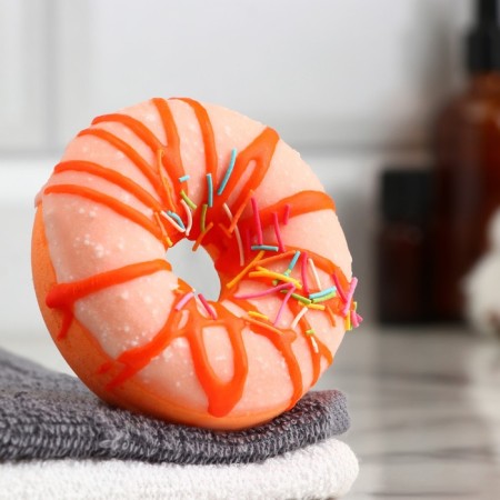 The bathtub bomb "Donut with sprinkling", 90 gr, white-orange, tangerine