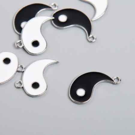 Decor for creativity Metal, enamel "yin-yang" silver set 2x2.2 cm-2