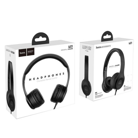 Hoco W21 headphones, wired, invoices, with a microphone, jack 3.5 mm, 1.2 m, black-4