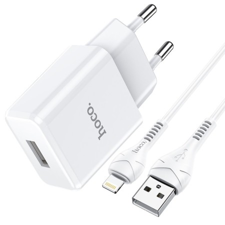 Nice charger Hoco N9, USB - 2.1 A, Lightning 1 m, white cable-7