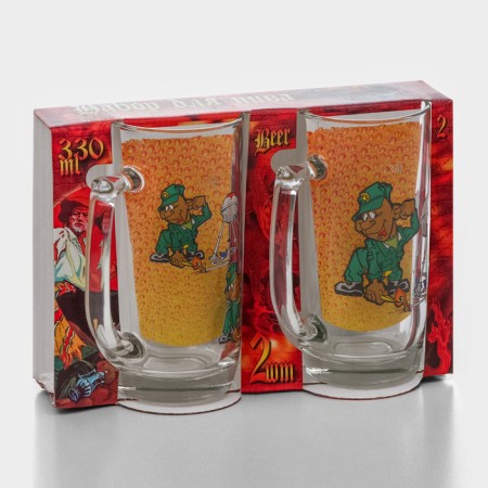 A set of beer mugs "Podkolists", 330 ml, in gift packaging, 2 pcs, drawing mix