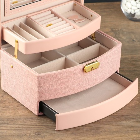 Casket to the leatherette for decorations chest "Pink" combined 13x15x21.5 cm-2