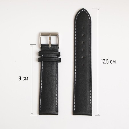 Watch strap, male, 20 mm, harness 75 mm, larynx 115 mm, genuine leather, black-1