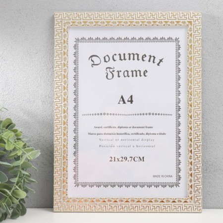 Photo frame Plastic format A4 "Greek patterns" gold on white 33.1x25 cm
