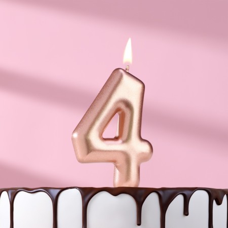 Candle in the Cake "European", number "4", 6 cm, pink gold