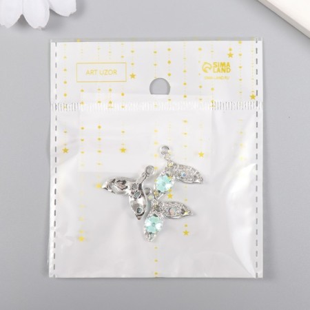 Decor for creativity metal, rhinestones "Tail of a mermaid with a flower" silver 2x2 cm-3