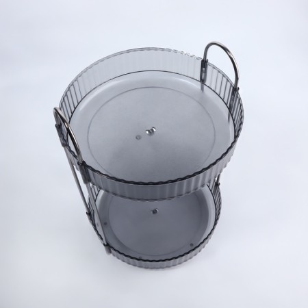 Organizer for storage, 2 sections, rotating, D - 23 × 33.5 cm, silver/translucent color/gray color-4