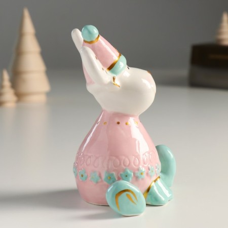 Souvenir Ceramics "Losik, Pink sweater and cap, white horns" 12.1x9.8x7 cm-1