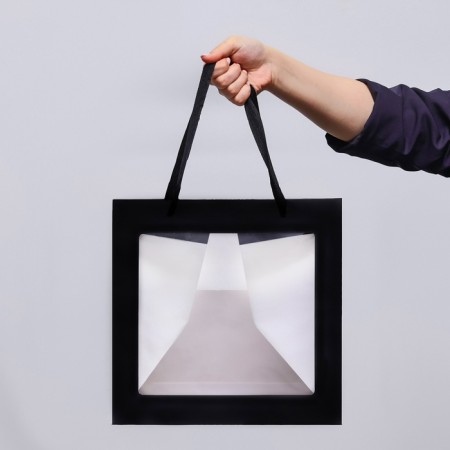 Gift package, craft, with a window, "black", 30 x 30 x 30 cm
