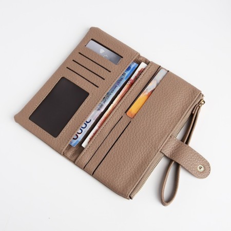 Women's wallet on the button, beige color-3