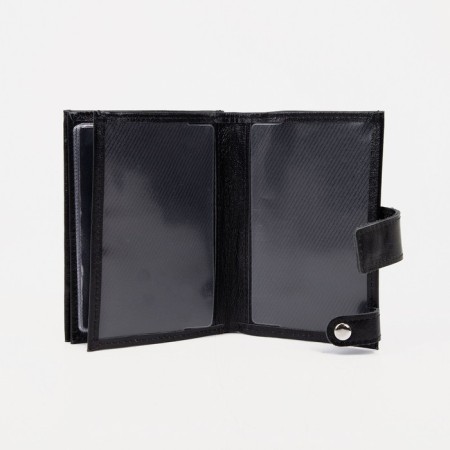 Male purse on the button, a department for car documents and passports, black color-5