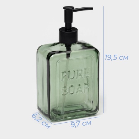 Glass soap dispenser 580 ml, the color is transparent green, black pump-3