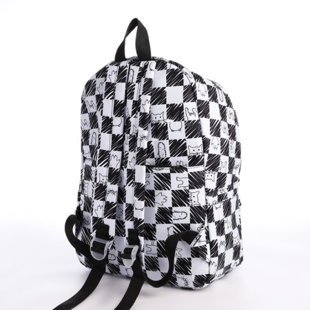 School backpack from textiles with a zipper, 4 pockets, black/white color-5