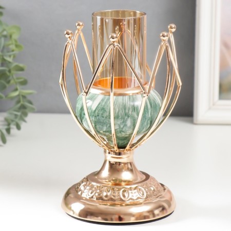 Summary Metal for 1 candle "Bun. White-green marble" gold 21x11x11 cm-2