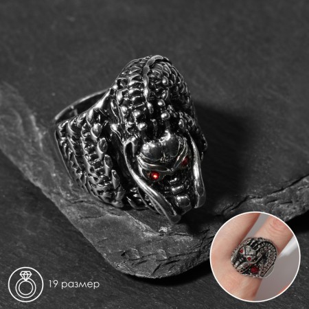 Ring "Right" Dragon with red eyes, red color in black silver, 19 size