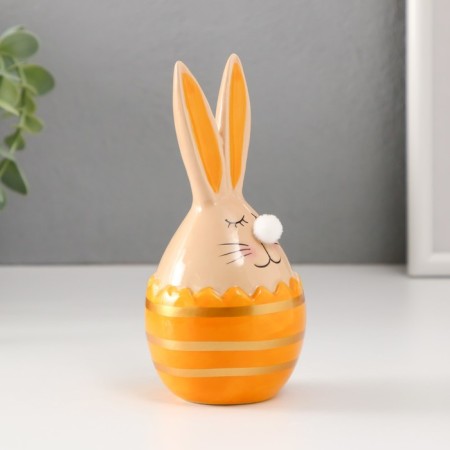 Souvenir Ceramics "Rabbit in an egg with stripes" beige-yellow 6.6x6.5x14.3 cm-3