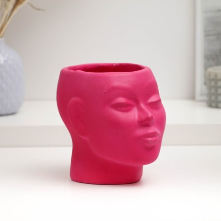 Figure pot "Girl's head" Pink, 16x14x16cm-1