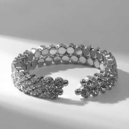 Bracelet with rhinestones "Shain" 2 rows, white color in silver-1