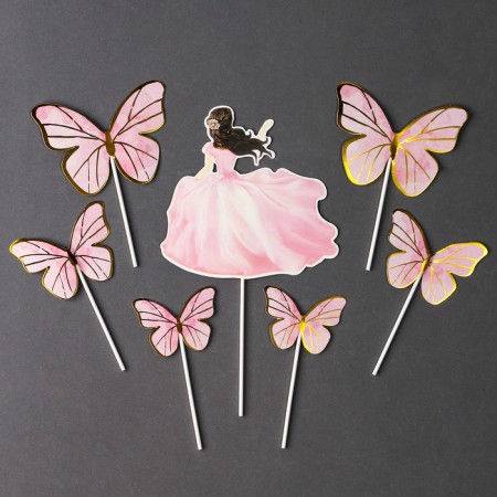 Set for decoration "Girl with butterflies", set 7 pcs., Pink color-1