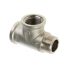 Тройник Valtec, 1/2", внутренняя/внутренняя/наружная резьба, никелированная латунь