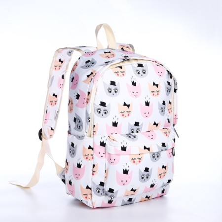 School backpack from textiles with a zipper, 3 pockets, pencil case, white/multi -colored color-4