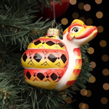 Fir -tree porcelain ball "Red Serpent", author’s painting, 10 cm