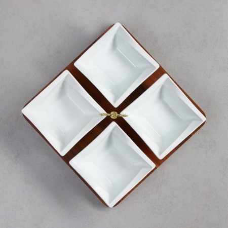 NEGIN MENAZHNIK, 4 pcs: 300 ml, wooden base, porcelain, Iran-3