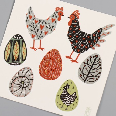 Tattoo on the body Color "chickens and eggs. Stylization" 10x10 cm-5