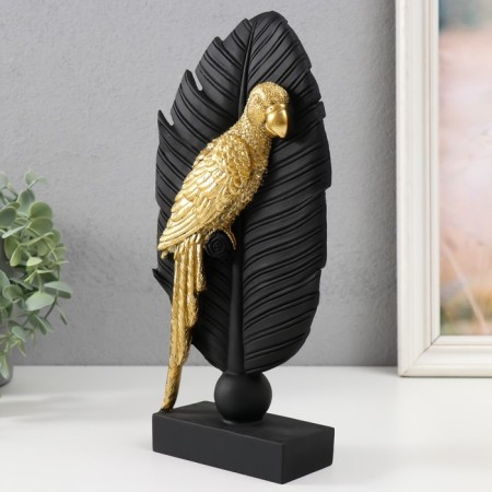 Polystone souvenir "Parrot Ara on a sheet" Black with gold 13.3x5.8x28.2 cm-3