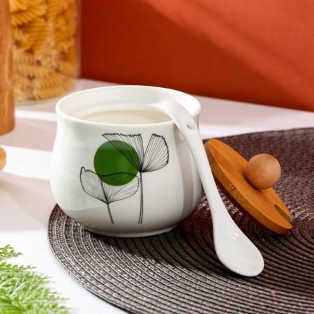 Ceramic "leaves" sugar tower, 230 ml, white color-1