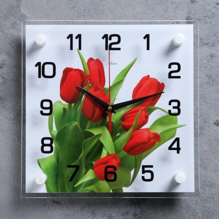 Wall watches: flowers, "tulips on a white background", 25 x 25 cm-3