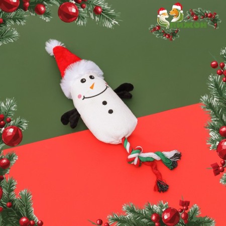 Soft toy for dogs "Snowman with a rope" with a squeak, 39 x 13 cm