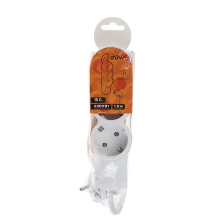 Duwi extension cord, 3 sockets, 1.5 m, 10 A, 2200 W, PVS 3x0.75 mm2, with salary, white-4